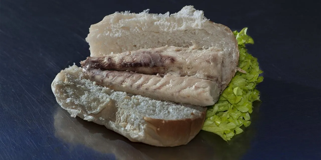 Broodje makreel op donker staal